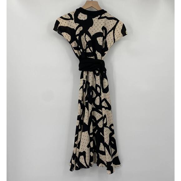 Diane von Furstenberg Silk Wool Midi Dress Abstract PolkaDot Print Black Ivory 4 - Picture 5 of 12
